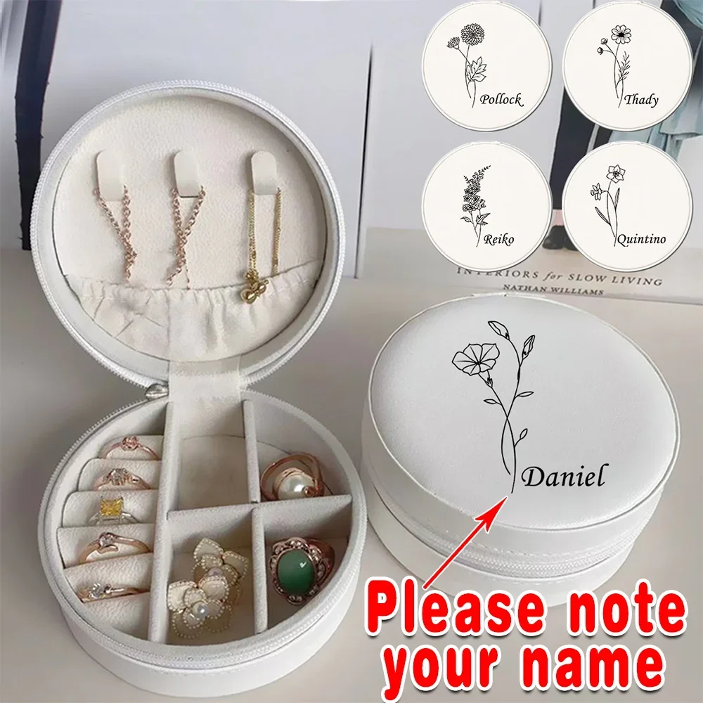 

Customized Name Jewelry Storage Case PU Leather Organizer Box Women Holder Travel Earring Necklace Bracelet Ring Personalized