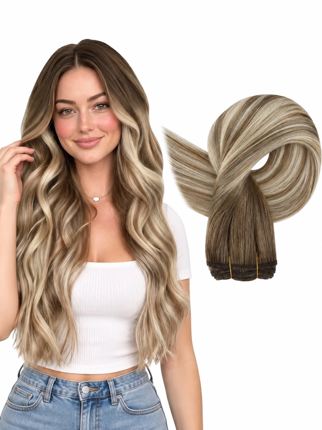 Full Shine Human Weft Hair Extensions 100% Real Straight Natural Human Hair Extensions For Salon