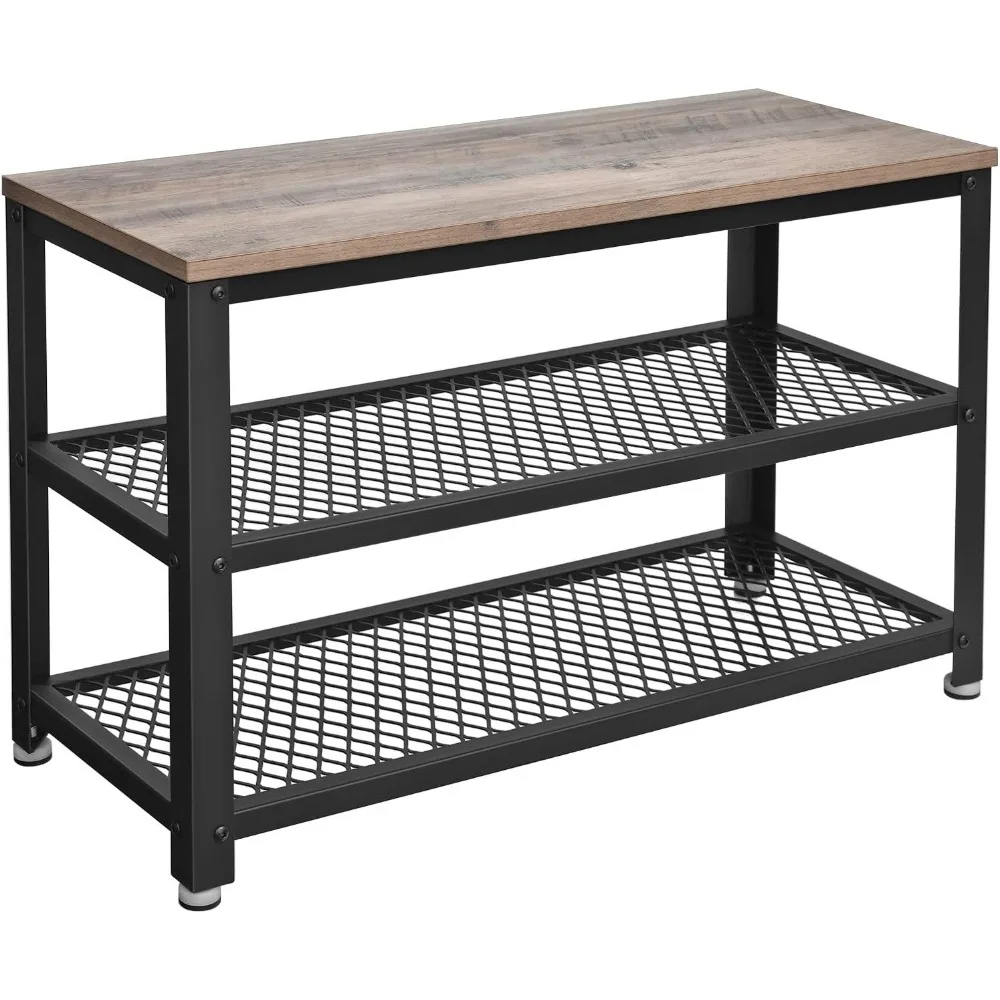 

3-Tier Rack, 11.8 x 28.7 x 17.7 Inches Shelf Storage Bench with Metal Mesh Shelves and Seat Free Standing Shoe Organizer