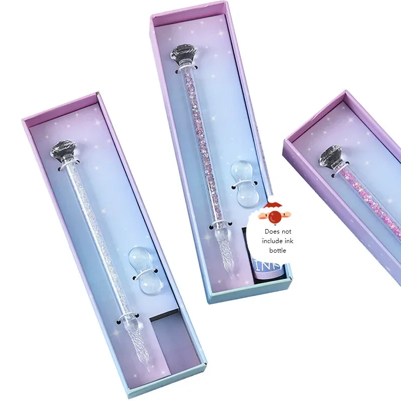 

1 Set Glass Pen Set Diamond Cat Claw Series Starry Fountain Pen Creative Crystal Pen Gift Stationery