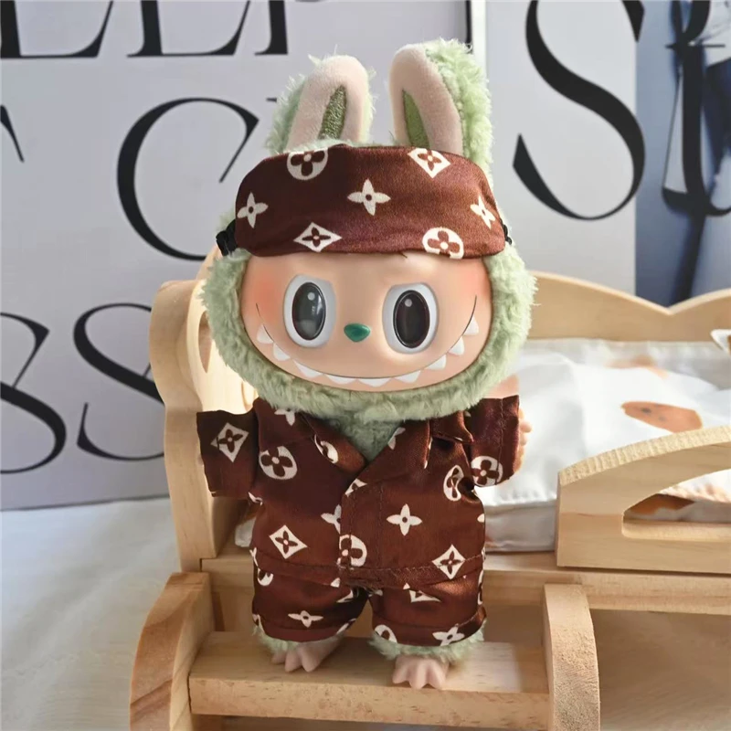 

15 17cm For Labubu Doll Retro Luxury Pajamas With Eye Mask Three-Piece Outfit Fashion Pants Set
