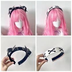 Y2K Women Girl Lolita Punk Rivets Leather Hair hoop KC headband Harajuku Gothic Ladies Hip hop punk Hairbands Hair Accessories