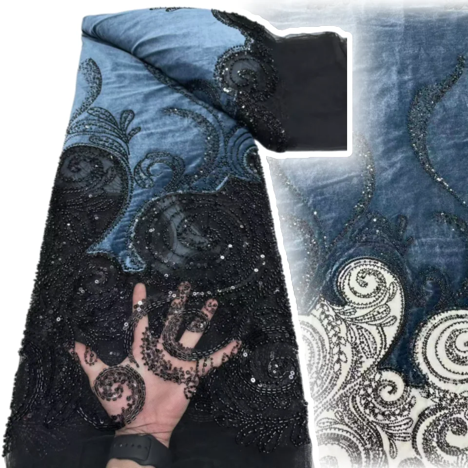 

Velvet George Lace Fabric Heavily Beade Luxurious Velvet African Lace Fabric High Quality for Making Women Wedding Dress SZ1599