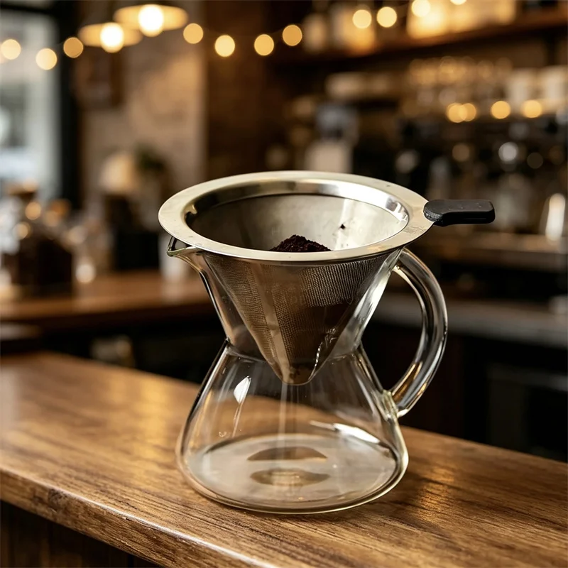 300ml Conical Borosilicate Glass Coffee Server Pour Over Drip Coffee Pot with Handle Barista Hand Brewing Carafe Tools - view 3