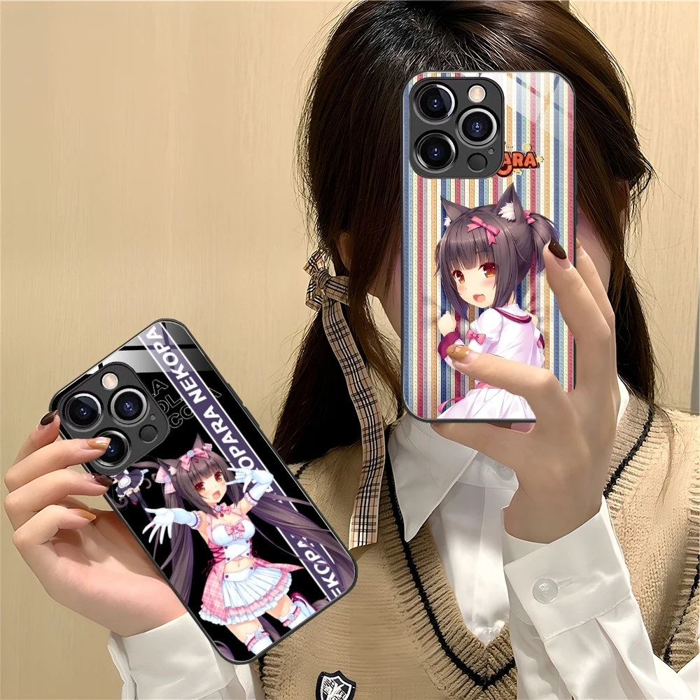 Nekopara Chocola Colour Mobile Cell Phone Case for iPhone 16 15 14 13 12 11 X XR XS 8 Pro Max Plus Mini PC Glass Cover Shell