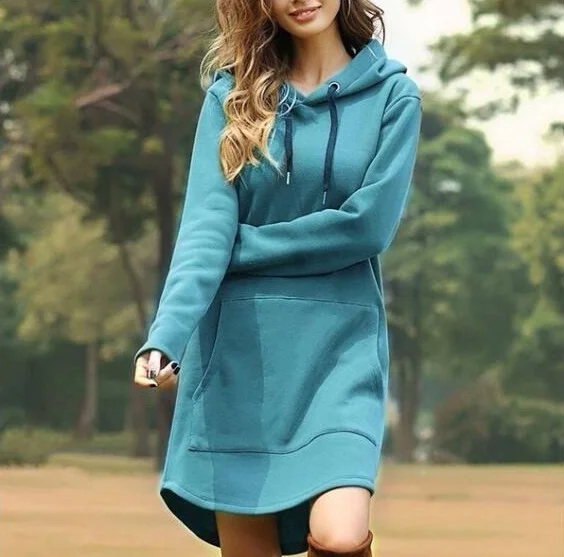 Zagros Women's 2025 Autumn Loose Oversized Hooded Sweatshirt Dress Long Sleeve Casual Pocket Pullover