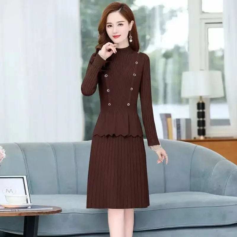 New Slim Sweater 2 Piece Suits Korean Vintage Knit Skirts Sets Malhas Faldas Conjunto ladies two piece sets womens outifits