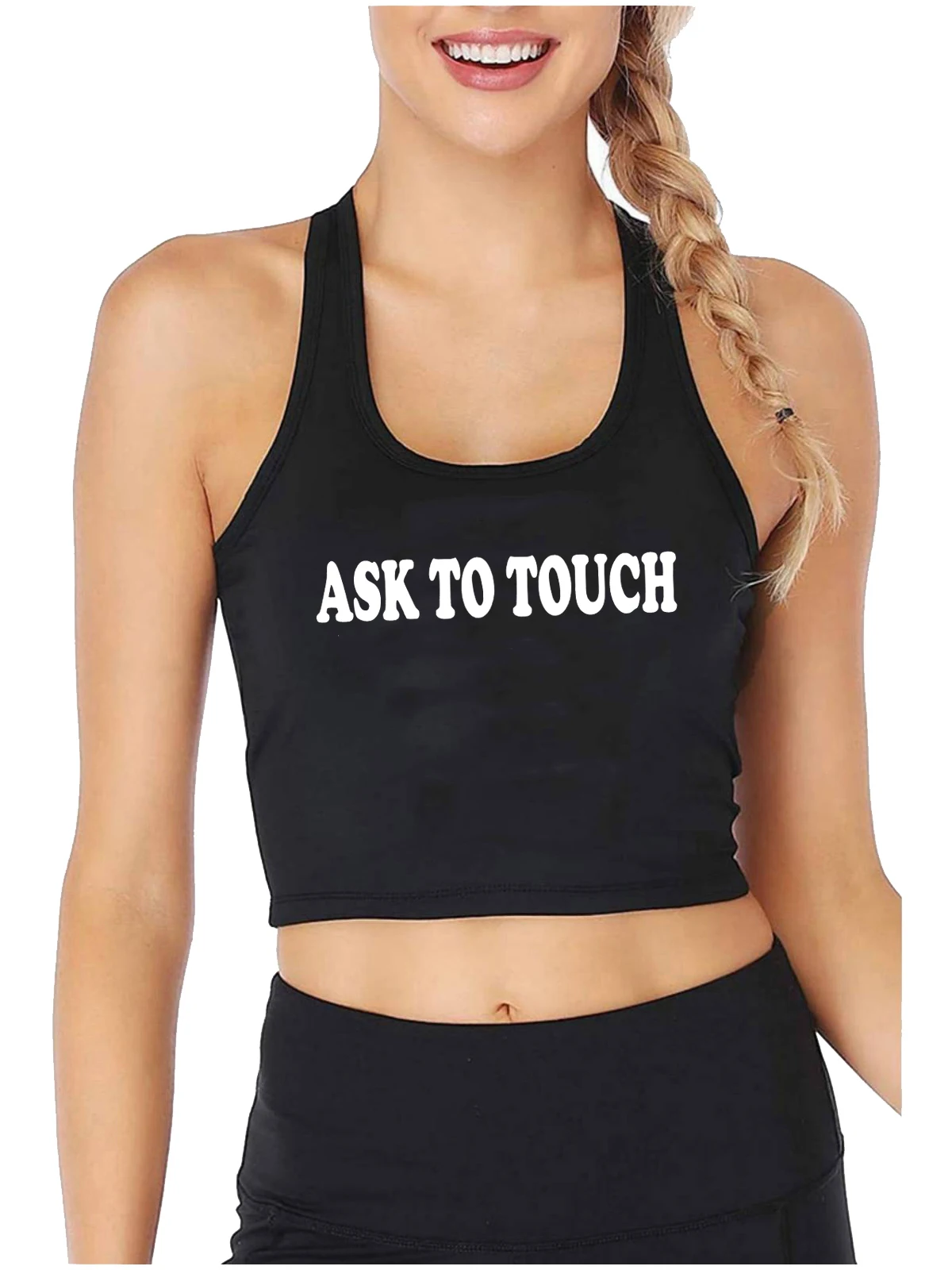 Ask To Touch Design Sexy Slim Fit Crop Top Hotwife Funny Flirting Style Cotton Tank Top Swinger Naughty Sports Camisole