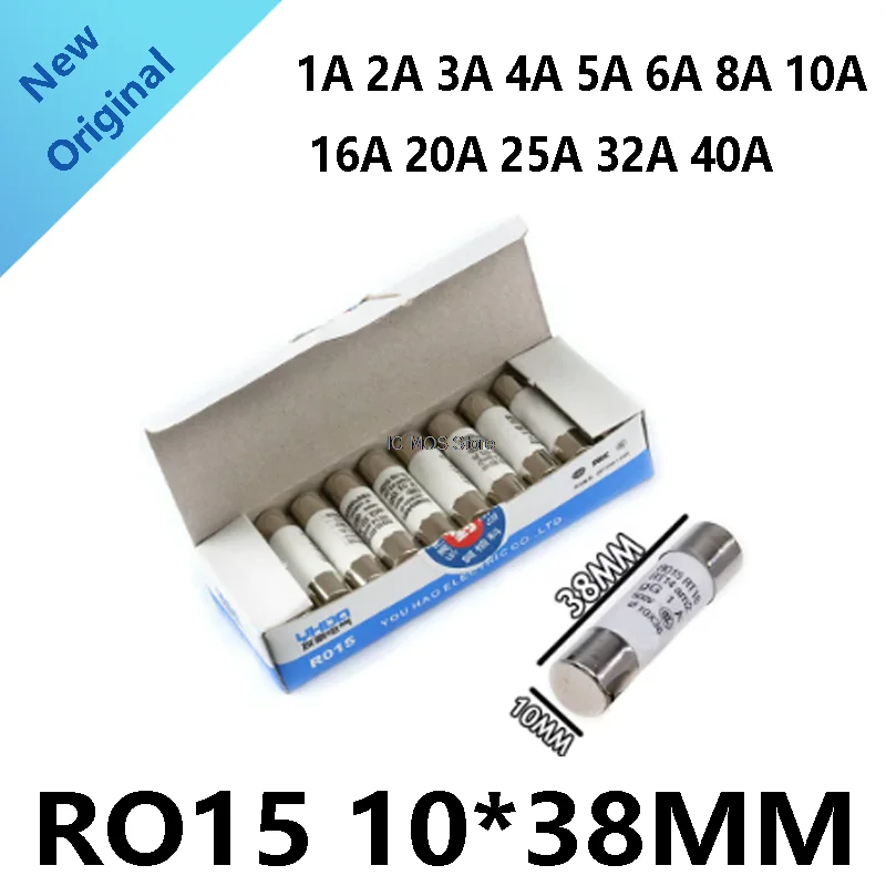 20pcs/box RO15 Ceramic fuse 10x38mm 1A 2A 3A 4A 5A 6A 8A 10A 16A 20A 25A 32A 40A 10*38mm 500V R015 10*38 10X38 FUSE