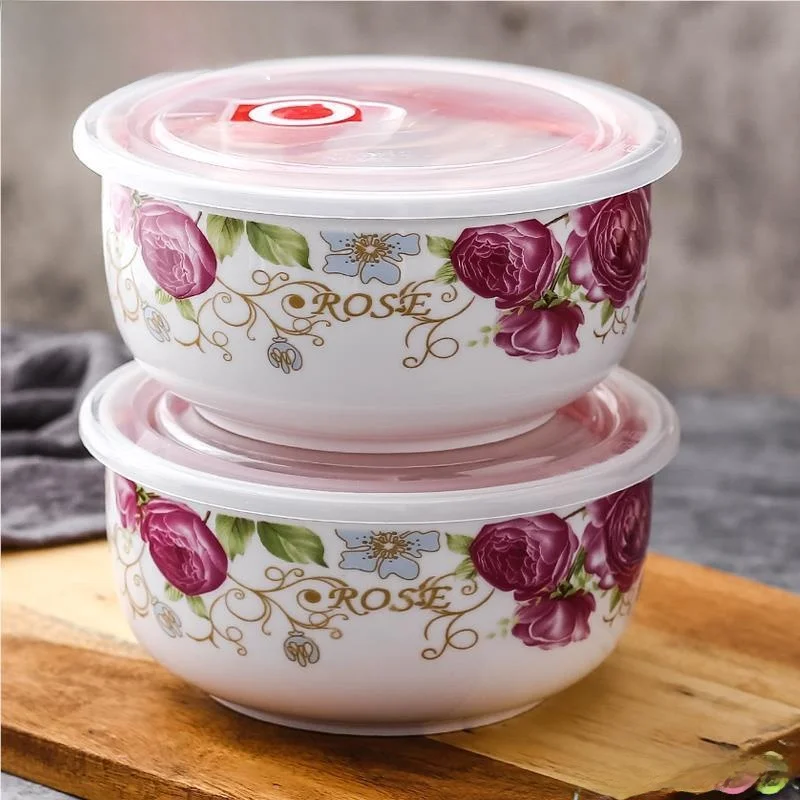 

Большая суповая миска из костяного фарфора с крышкой, из нержавеющей стали, для микроволновой печи, для домашнего использования, 2 л