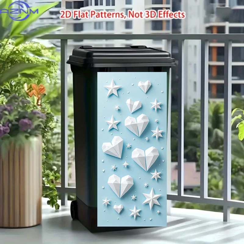 37 X 82Cm / 14.57 X 32.28In / Trash Can Sticker, Featuring Star Heart Origami Pattern Theme, This Matte Surface Sticker Is Sui