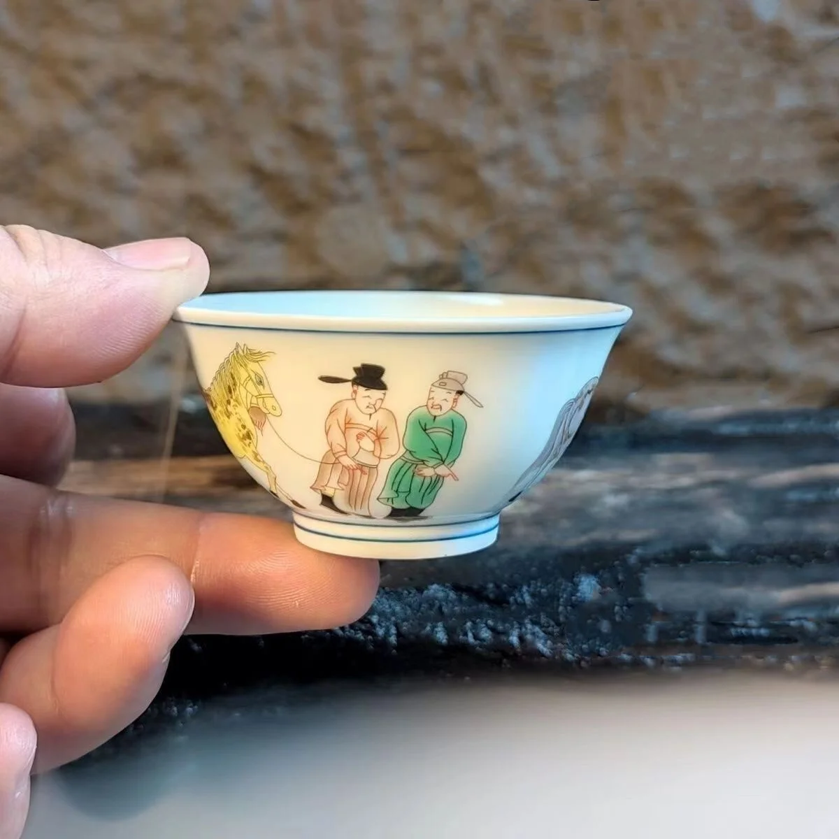vintage chinese jingdezhen mini doucai  tea cup: Exquisite Painting Scholar Pattern Home desktop decorations