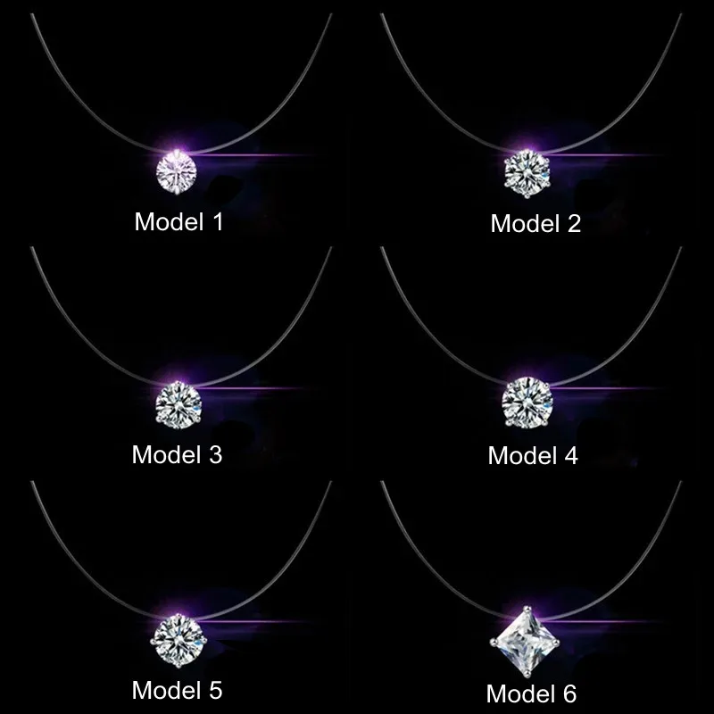 925 Sterling Silver Jewelry Transparant Fishing Line Necklace for Woman Girl 6 Models 8 Colors Cubic Zircon Choker Collar Gifts