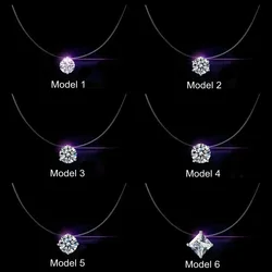 925 Sterling Silver Jewelry Transparant Fishing Line Necklace for Woman Girl 6 Models 8 Colors Cubic Zircon Choker Collar Gifts