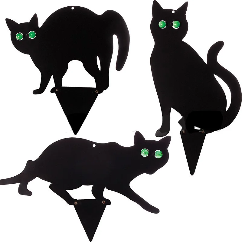 3pcs Simulation Black Cat Decoration Sign Halloween Theme Card Outdoor Garden Yard  Decor Props