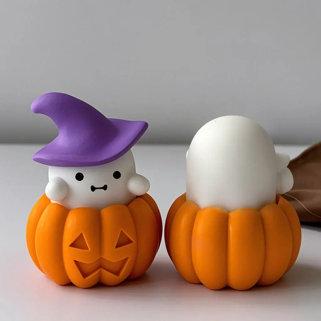 Halloween Animal Spook Aroma Candle Silicone Mold DIY Pumpkin Ghost Candle Jar Mould Creative Cat Dog Form Ghost Molds view 6