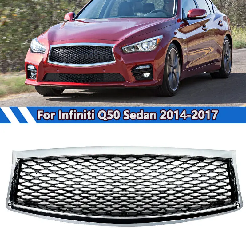 

Ghrome Black Front Upper Grille Grill For 2014-17 Infiniti Q50 Sedan Replacement