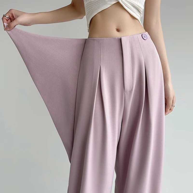 Design sense two-piece suit wide leg pants for women, fashionable high waist slimming  straight leg casual suit floor pants