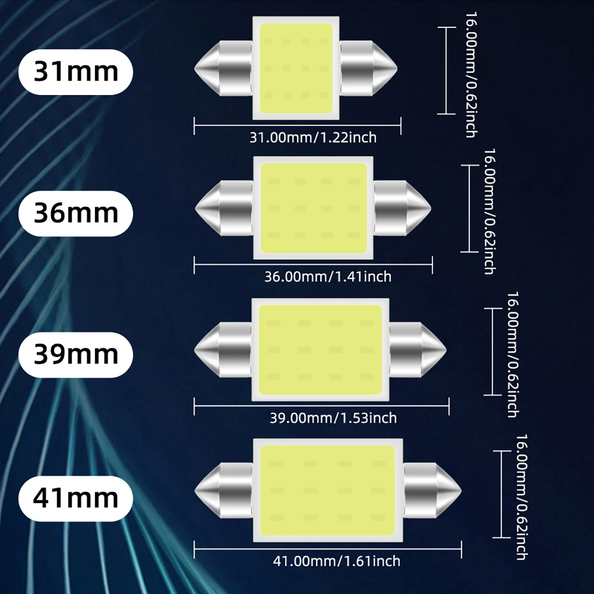 2Pcs C5W C10W Dome Light Bulb 31mm 36mm 39mm 41mm Festoon COB LED Car Interior Reading Lamp Clearance License Plate Light White image 5