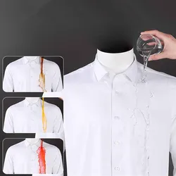 Camisa de vestir de fibra de bambú para hombre, manga larga, impermeable, antiincrustante, negocios, Social, Color sólido, ajustada, a prueba de manchas, talla grande 8XL