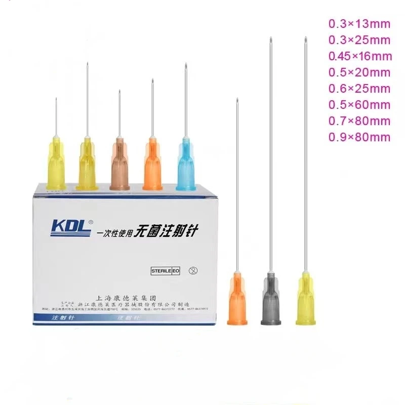 Poulet médical hypodermique, injection de sécurité, longue illac, usage unique, 20G, 22G, 25G, 20 pièces par lot