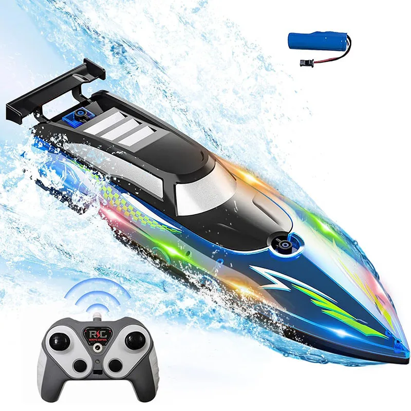 

2.4 GHZ Remote Control Boat Self Righting Fast RC Boats with LED Light Waterproof Anti-Collision Low Battery Alarm Boat