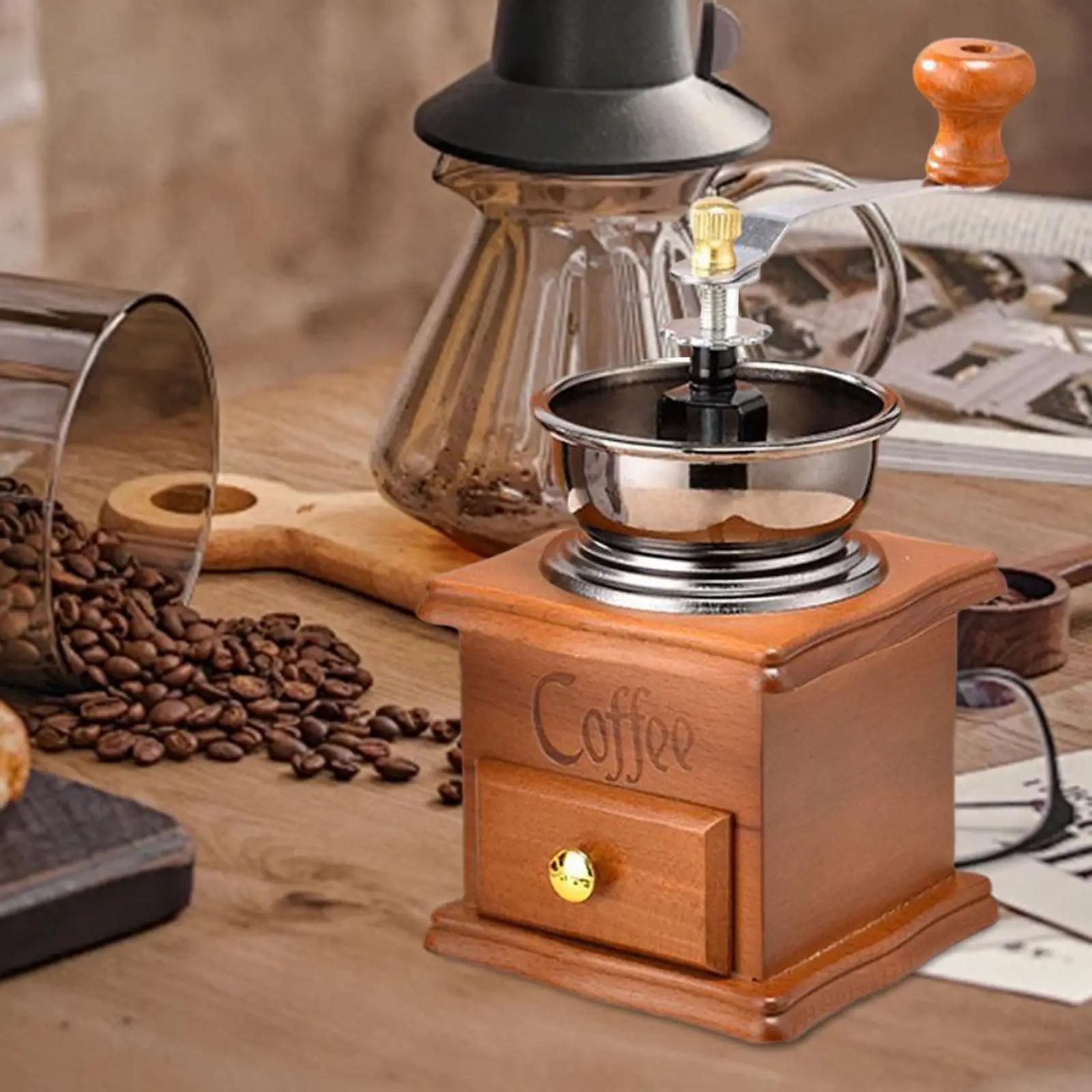 

Manual Coffee Grinder Multifunction Vintage Style Maker Display Coffee Making Tool for Countertop Camping Office Tabletop Travel