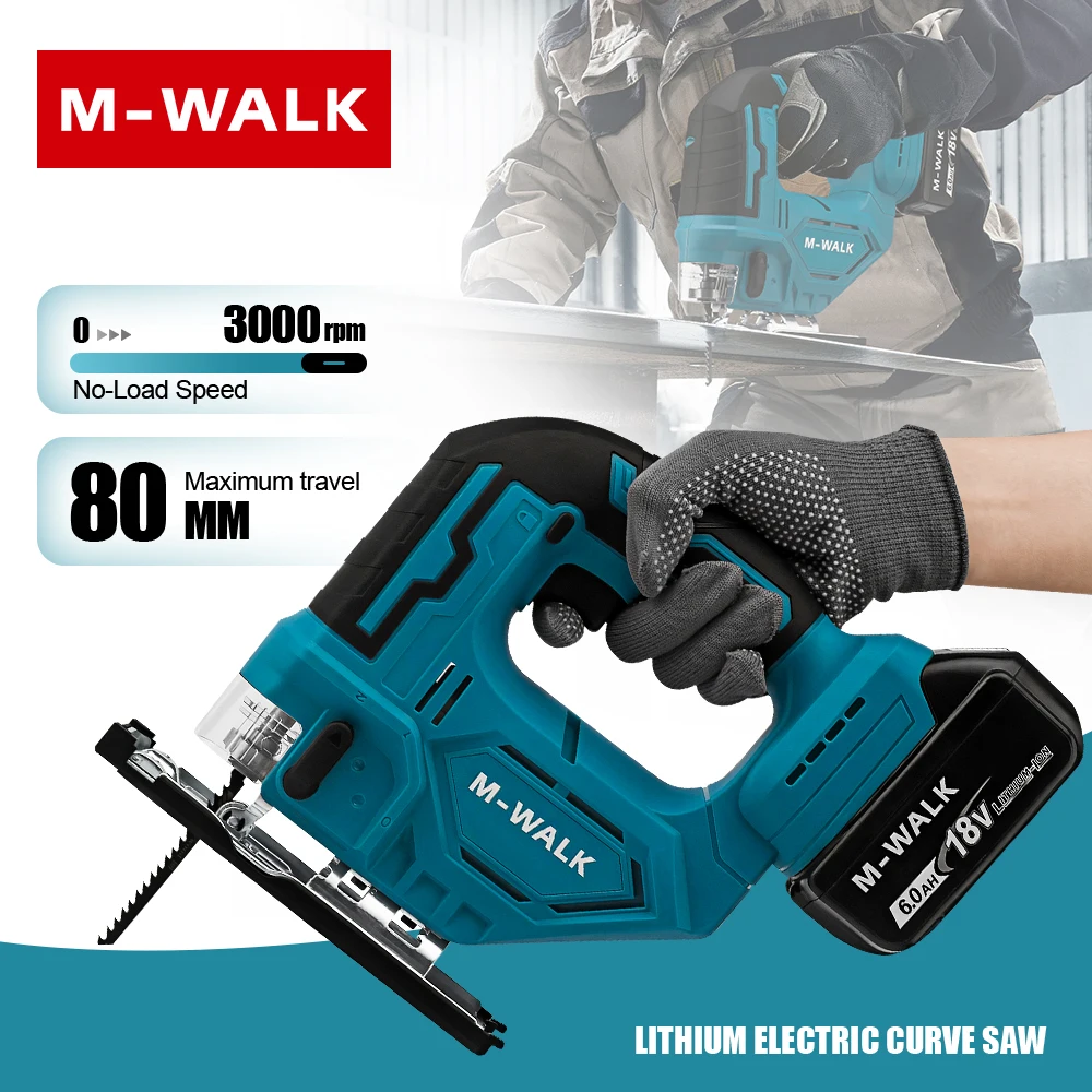 M-WALK 3000RPM Cordless Electric Curved Saw 750W Electric Jig Saw 45° Woodworking Cutting Power Tools for Makita 18V Battery Pin