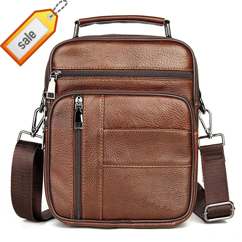 

Men's Natural Handbag For Tablet Male Genuine Leather Shoulder Bag Small Men Travel Messenger Crossbody Bags Tote