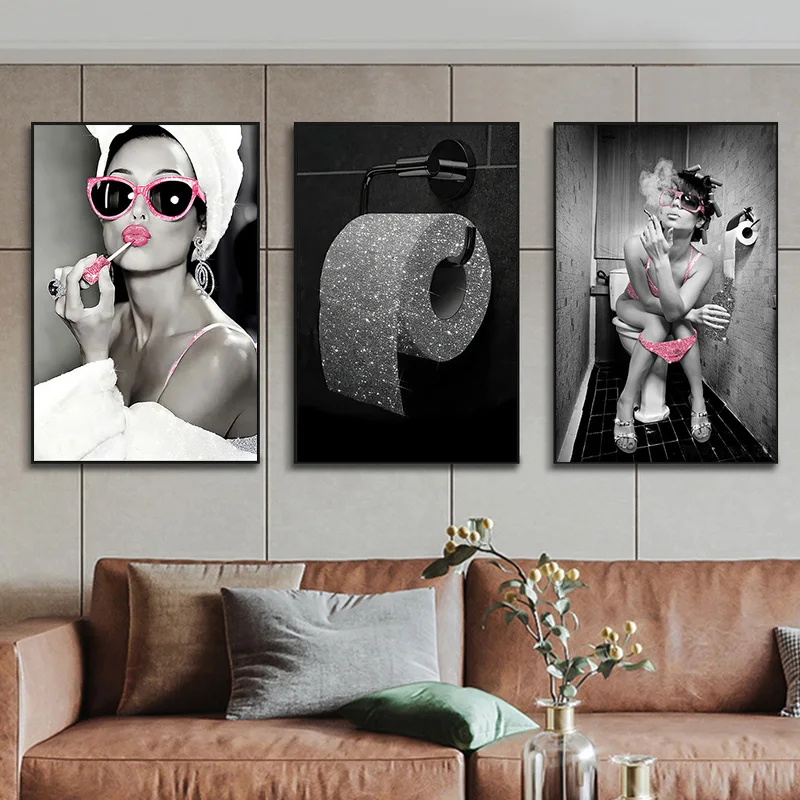 Fashion Audrey Hepburn Sexy Girl Smoking Poster Canvas Painting Toilet Roll Paper Wall Art Picture Modern Bathroom Home Decor