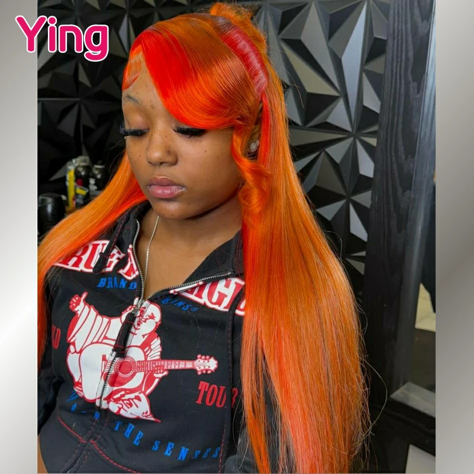

Highlight Orange Red Lace Frontal Wig Human Hair Straight 36 Inch 200 Density Brazilian 613 13x4 13x6 Lace Front Wig For Woman
