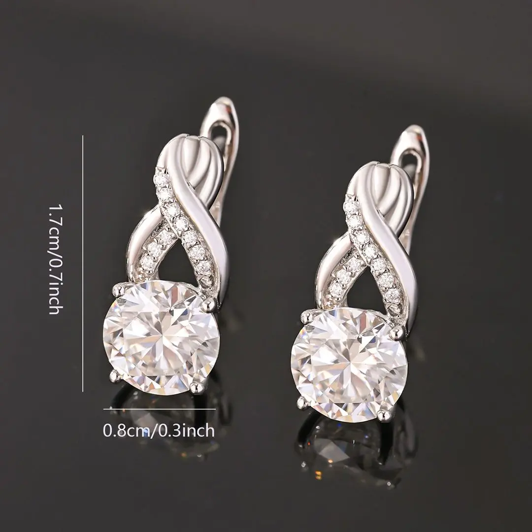 S925 Silver Plated 18K Platinum Round Moissanite Diamond Eternal Interwoven Earrings 4.1ct