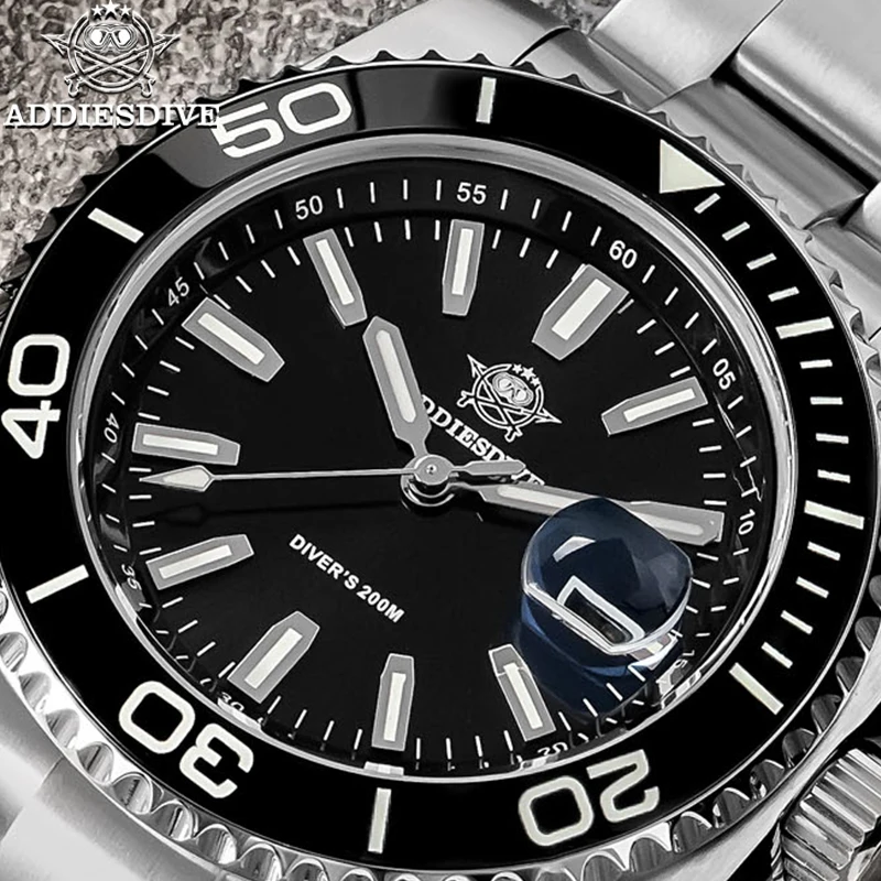 ADDIESDIVE Quartz Watches New Luminous Ceramic Bezel 20Bar Waterproof Wristwatch Domed Glass 41mm Stainless Steel Dive Men Watch