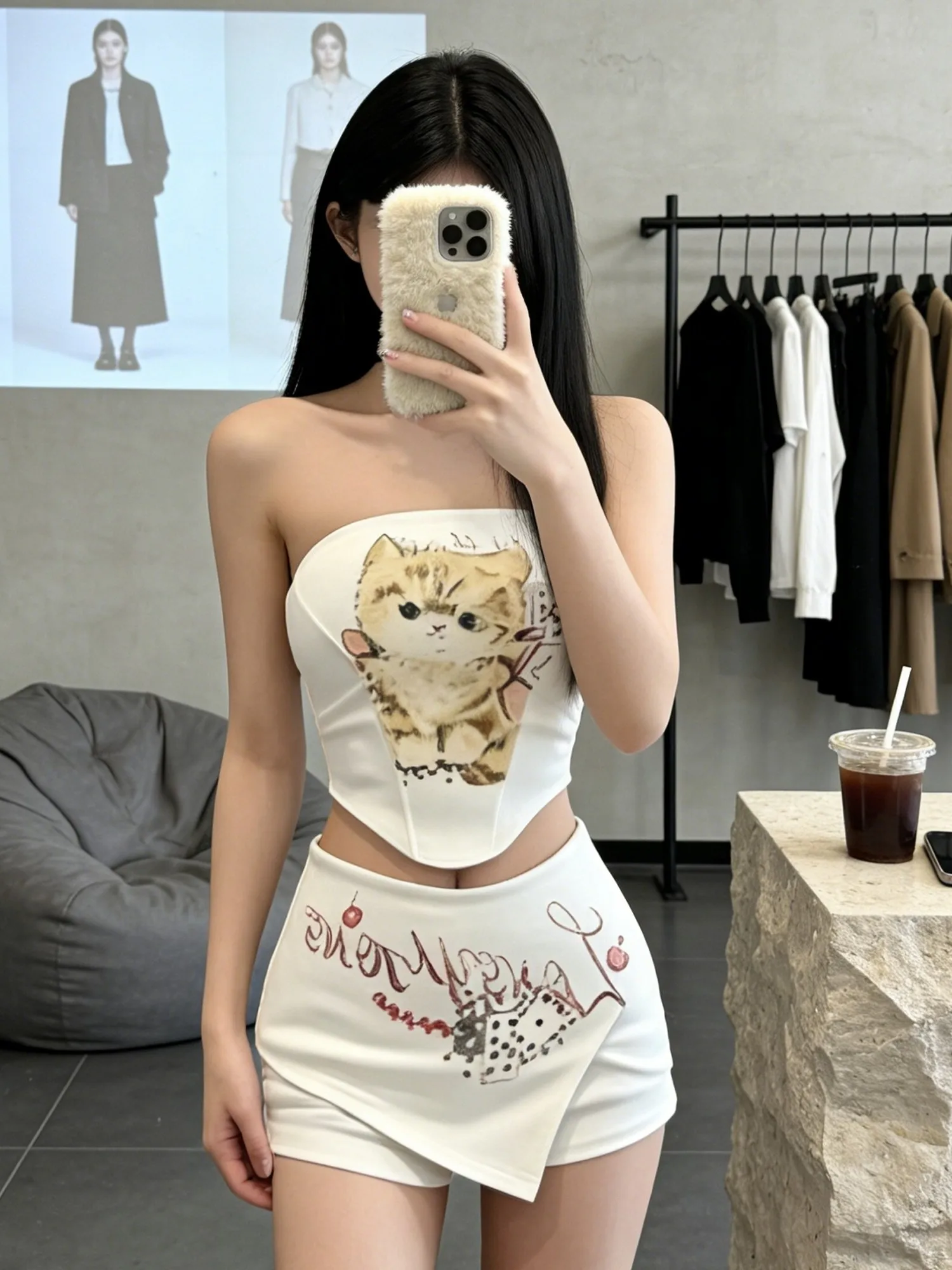 

Slimming Printed Crop Top And Skirt Set Women's Faion Spring Summer Autumn Animal Pattern Splice Asymmetrical Hem Two-Piece...