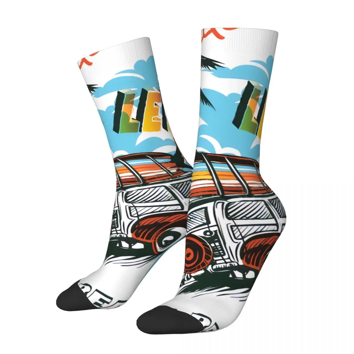 Sock for Men Surfboard Palm Tree Pattern Beach Vintage Tropics Pattern Quality Pattern Printed Crew Sock Seamless Gift