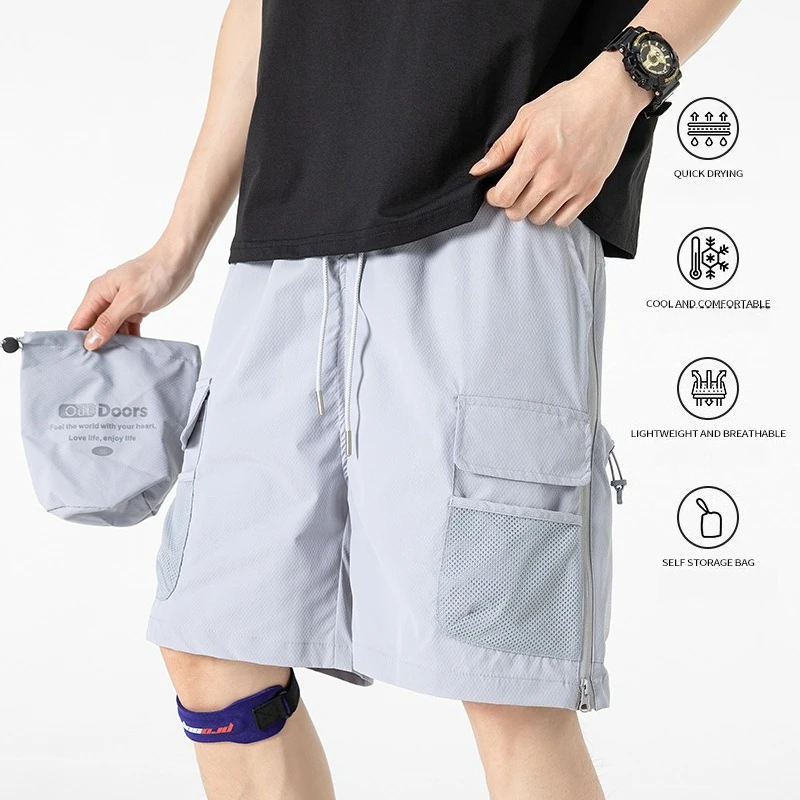 

Летние функциональные шорты-карго зеленой серии с 3D карманами — свободный крой и быстросохнущее ощущение льда для мужчин