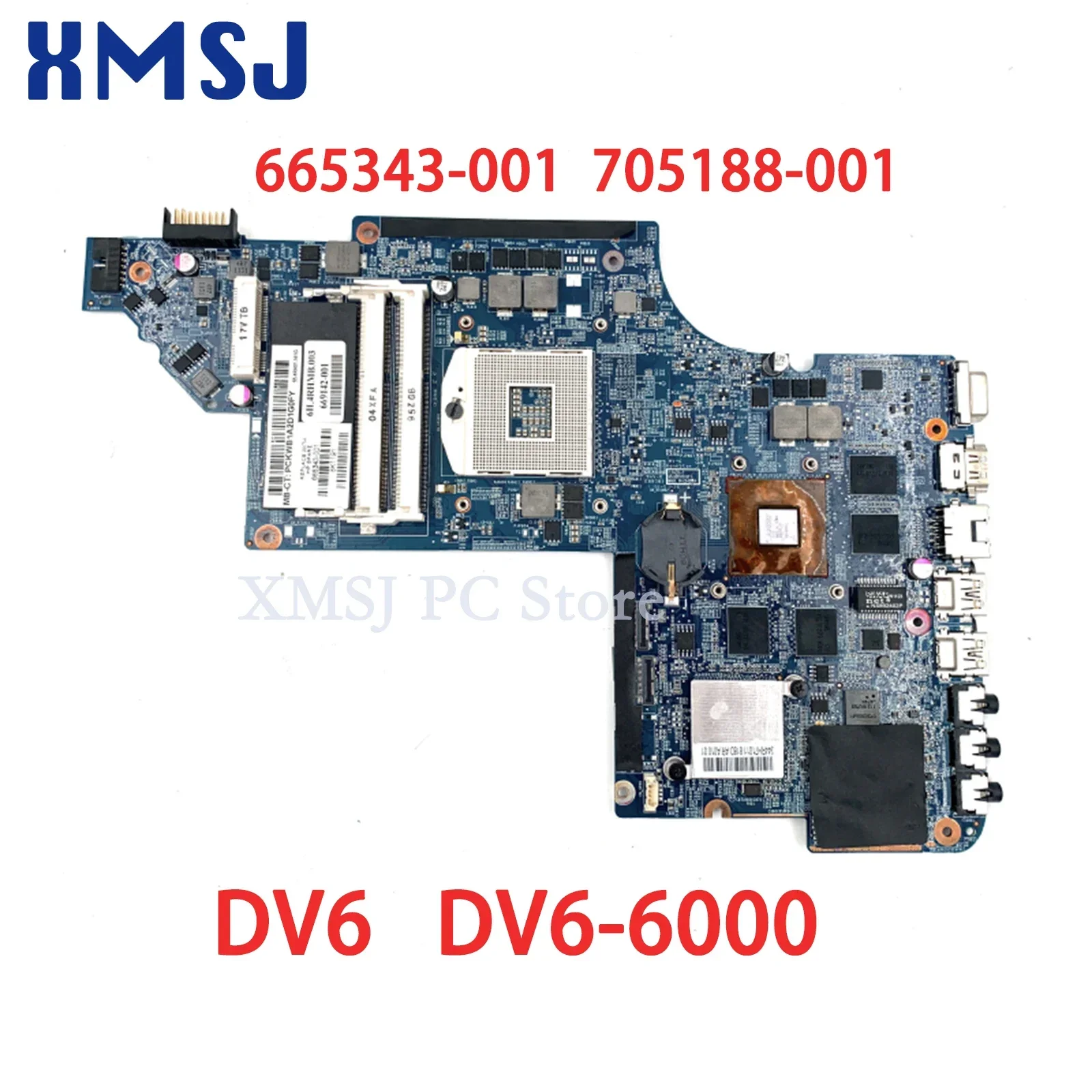 XMSJ For Hp Pavilion DV6 DV6-6000 Laptop Motherboard 665343-001 705188-001 HM65 DDR3 HD6770M Video Card 1GB