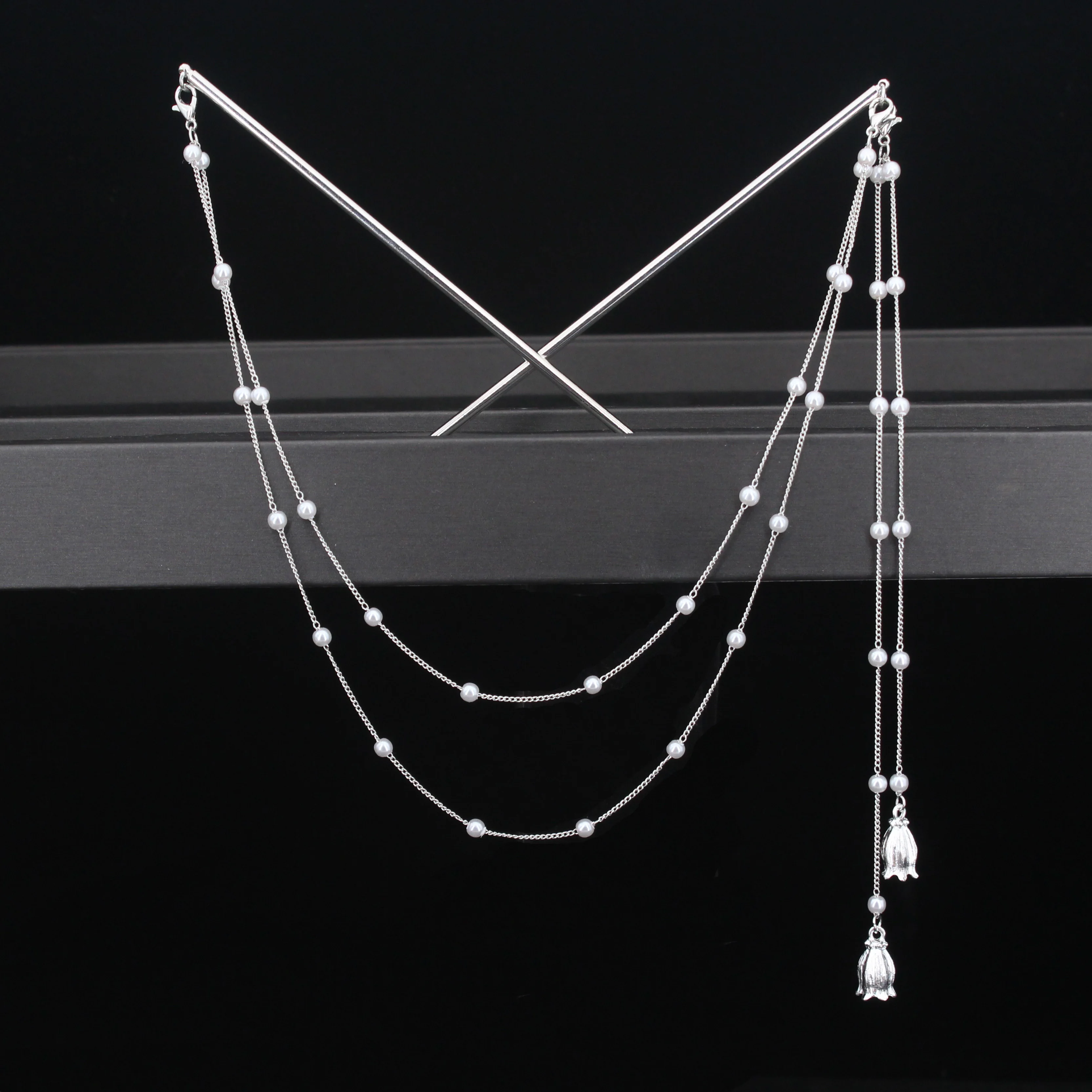 Doppelte Kette Haar Gabel Perle Quaste Haar Stick Nunchaku Haarnadel Chinesischen Stil Retro Haar Zubehör für Hanfu Tiaras Ornamente – Detail 8