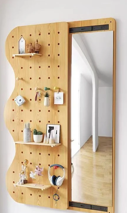 

All solid wood hole board, full body mirror, wall hanging, invisible, full length girls' bedroom, makeup style, coat rack