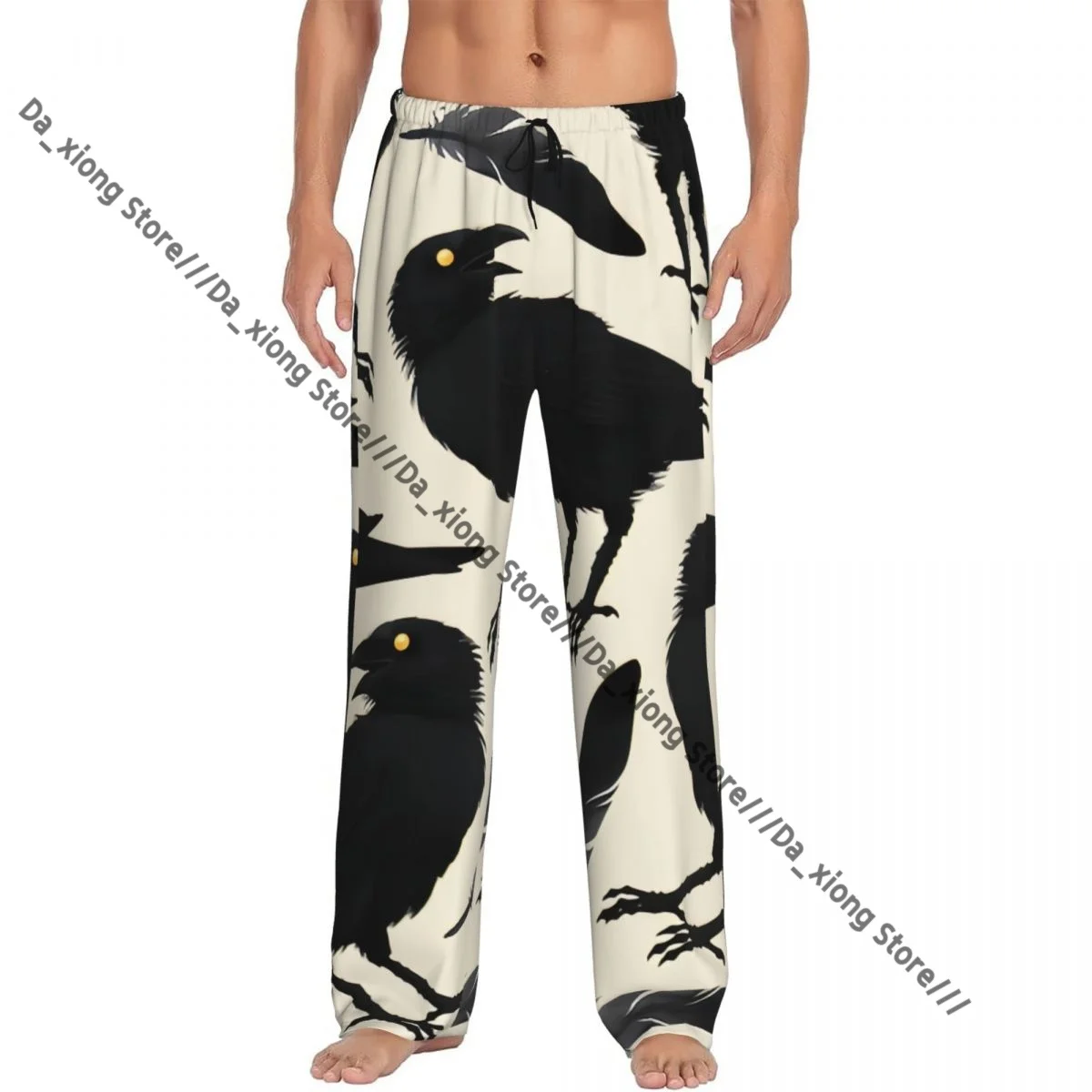 Mens Casual Pajama Long Pant Loose Elastic Waistband Raven And Feathers Cozy Sleepwear Home Lounge Pants