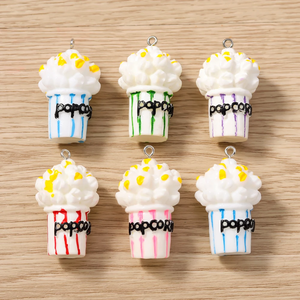 Tusember 5Pcs 23*37mm Cute Simulation Food Pendants Resin Popcorn Charms For DIY Findings Handmade Earring Bracelet Keychains