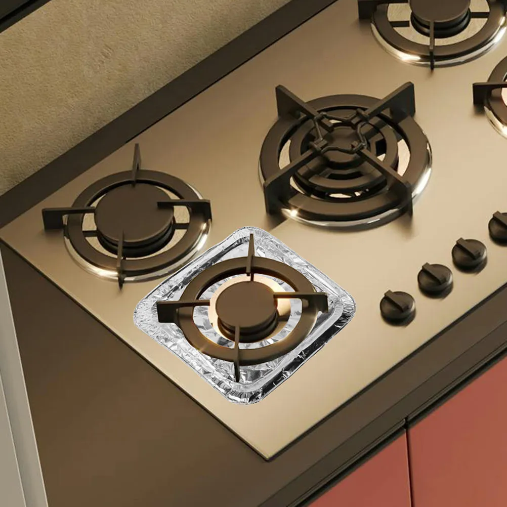 

50Pcs Gas Stove Burner Covers Disposable Thick Aluminum Foil Liners Heat Resistant Stove Top Protector Oil Grease Spill Catch