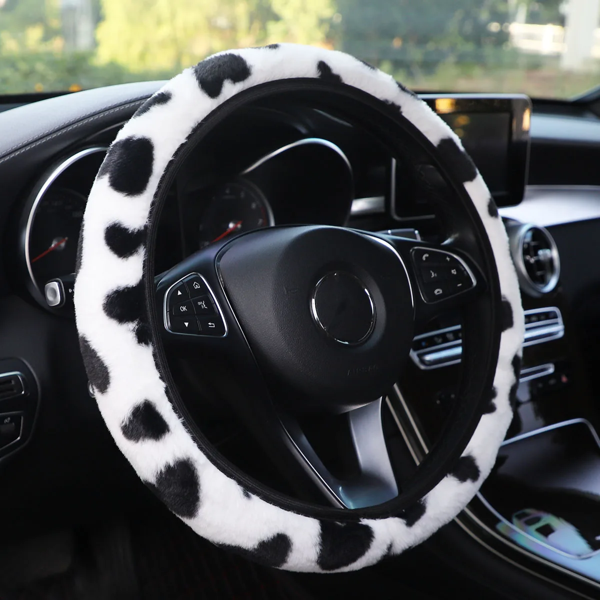 Winter Warm Hand Loving Printed Car Rimless Steering Wheel Cover for 14.5 - 15 Inch Vehicles - Car Accessories for Women