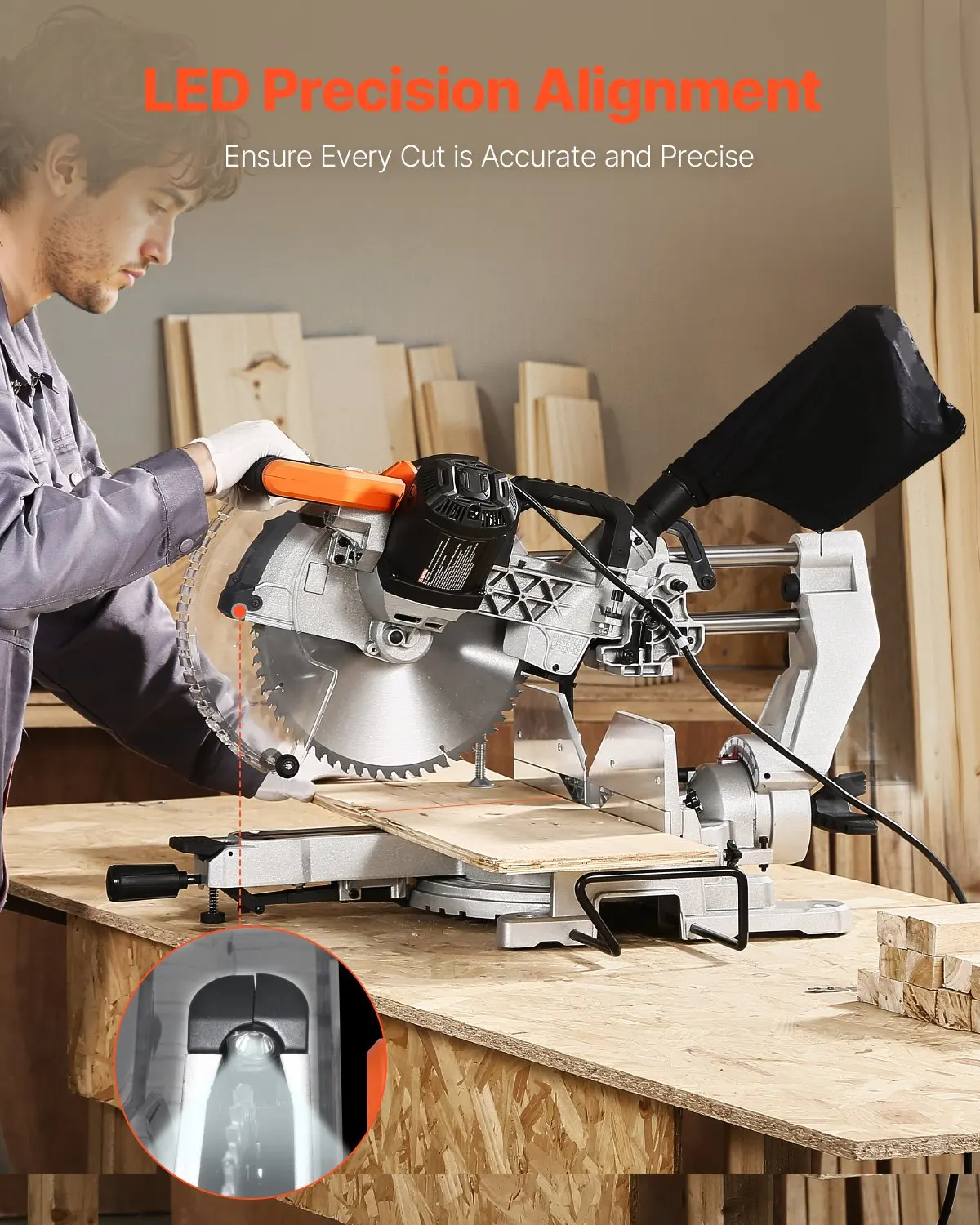 

Sliding Compound Miter Saw 12-In Blade 15 Amp Motor Corded Double Bevel 60-Tooth