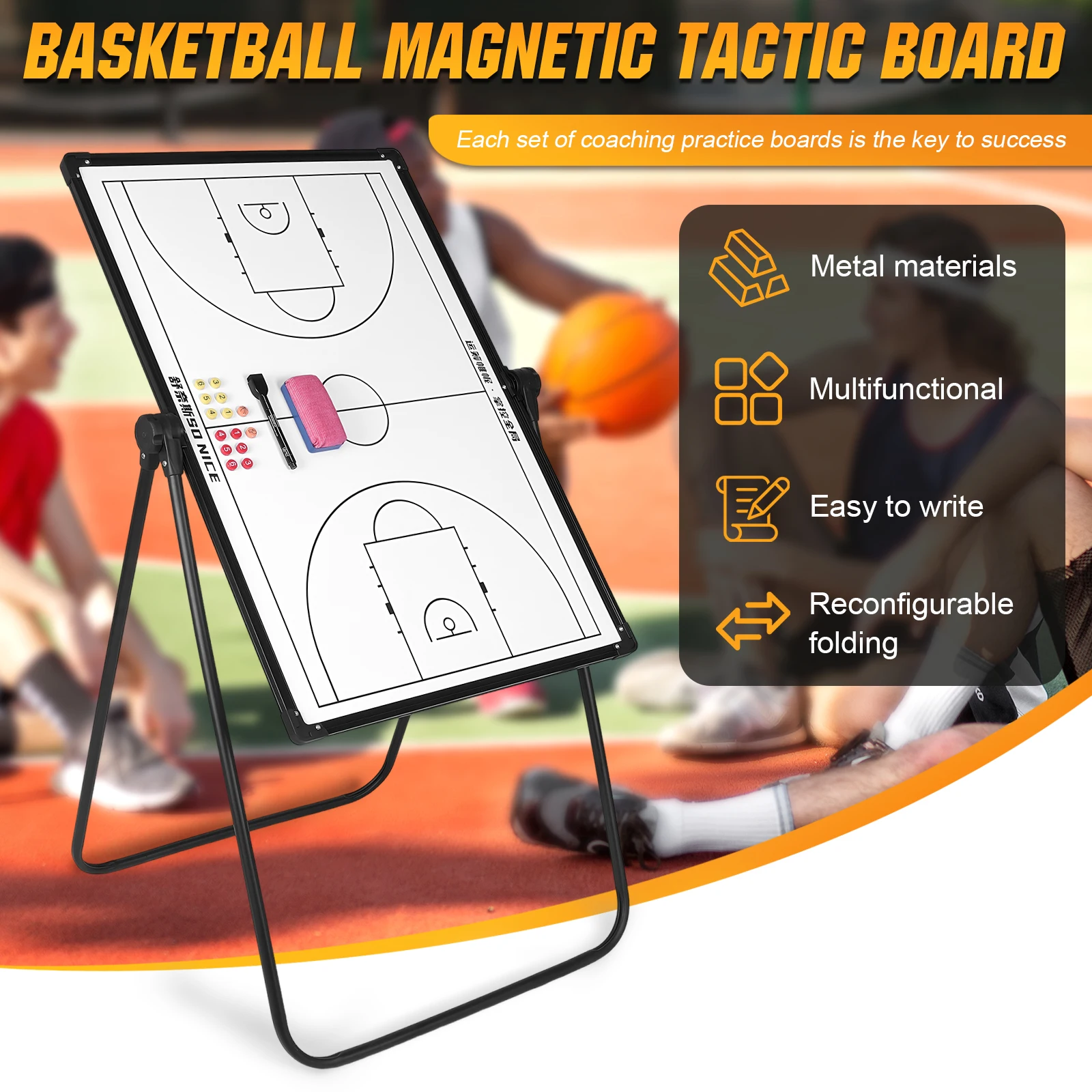 

Basketball Magnetic Board with Markers Eraser Dry-Erase Board Magnet Strategic Board for Basketball Soccer Volleyball Coaches