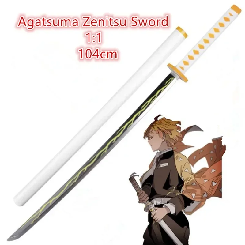 1:1 Cosplay Demon Slayer Sword Weapon Agatsuma Zenitsu Sword Anime Ninja Knife PU toy 104cm