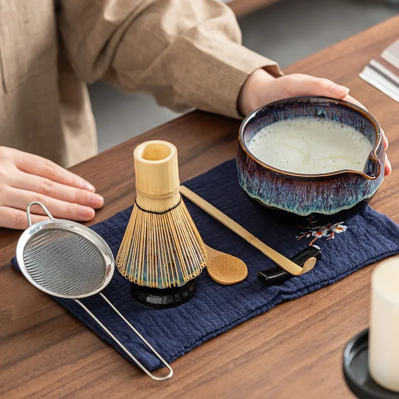 

8pcs Matcha Set with Bamboo Whisk & Tea Brush Kiln Glazed Matcha Bowl Kit with Gift Box Japanese Tea Ceremony Accessories