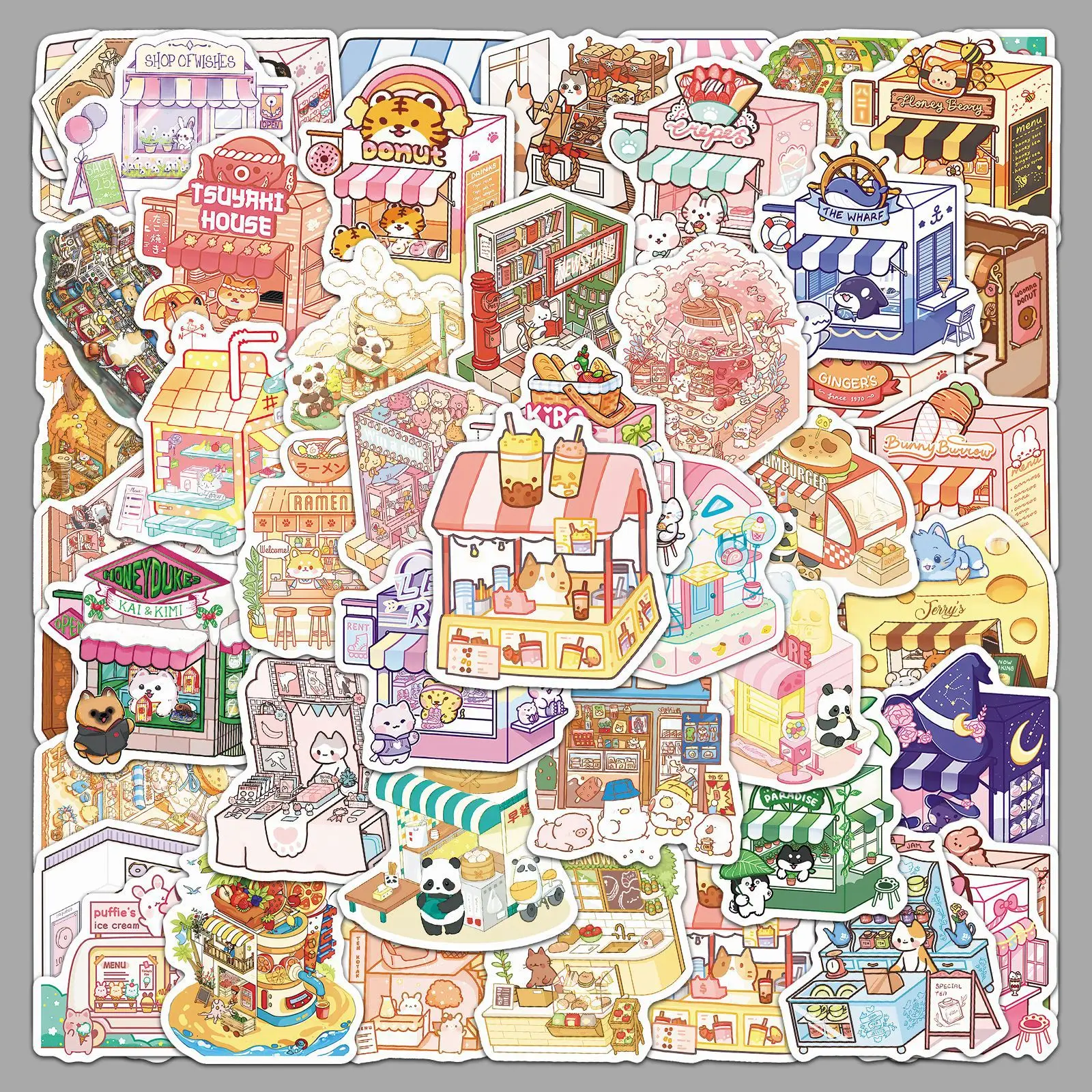 

10/30/50Pcs Animal Shop Graffiti Stickers Cartoon Cute Creative Decorative Stickers DIY Guitar Phone Water Cup Skateboard‌‌