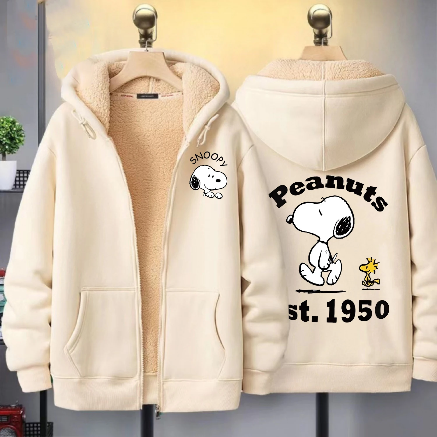 Snoopy Zip Hoodie voor Volwassen Leuke Cartoon Sweatshirt Leuke Anime Kleding Fleece Jas Mode Winter Warme Kleding Vest Cadeau