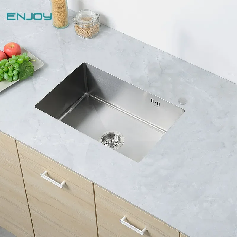 Kitchen Sink SUS304 Stainless Steel Large Single Bowl Brushed Finish Uncoated Vegetable Washing Basin Dishwasher Compatible